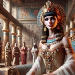 DALL·E 2024-07-31 23.14.23 - A realistic photograph depicting Queen Cleopatra of Egypt. The scene includes Cleopatra dressed in regal attire with intricate jewelry, a diadem on he